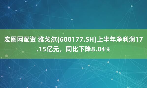 宏图网配资 雅戈尔(600177.SH)上半年净利润17.15亿元，同比下降8.04%