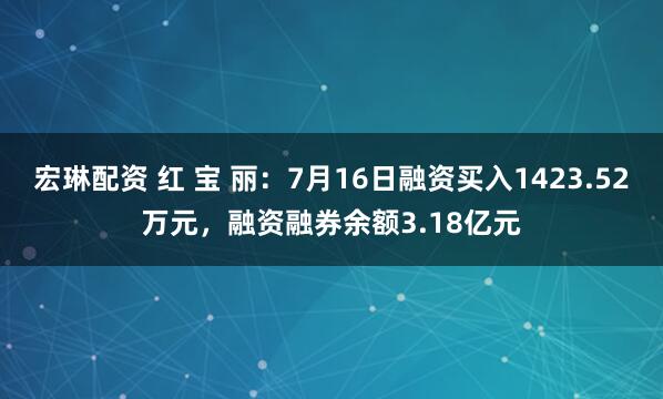宏琳配资 红 宝 丽：7月16日融资买入1423.52万元，融资融券余额3.18亿元